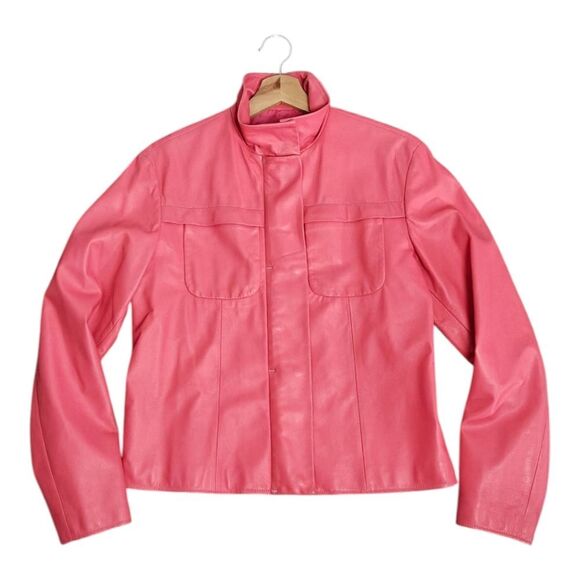 Elegant Pink Leather Biker Jacket for Women Size S - Picture 6 of 9